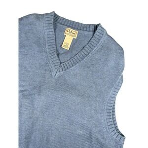 LL Bean Mens Vest Blue 100% Cotton Sleeveless Sweater Vest Layering L-REG